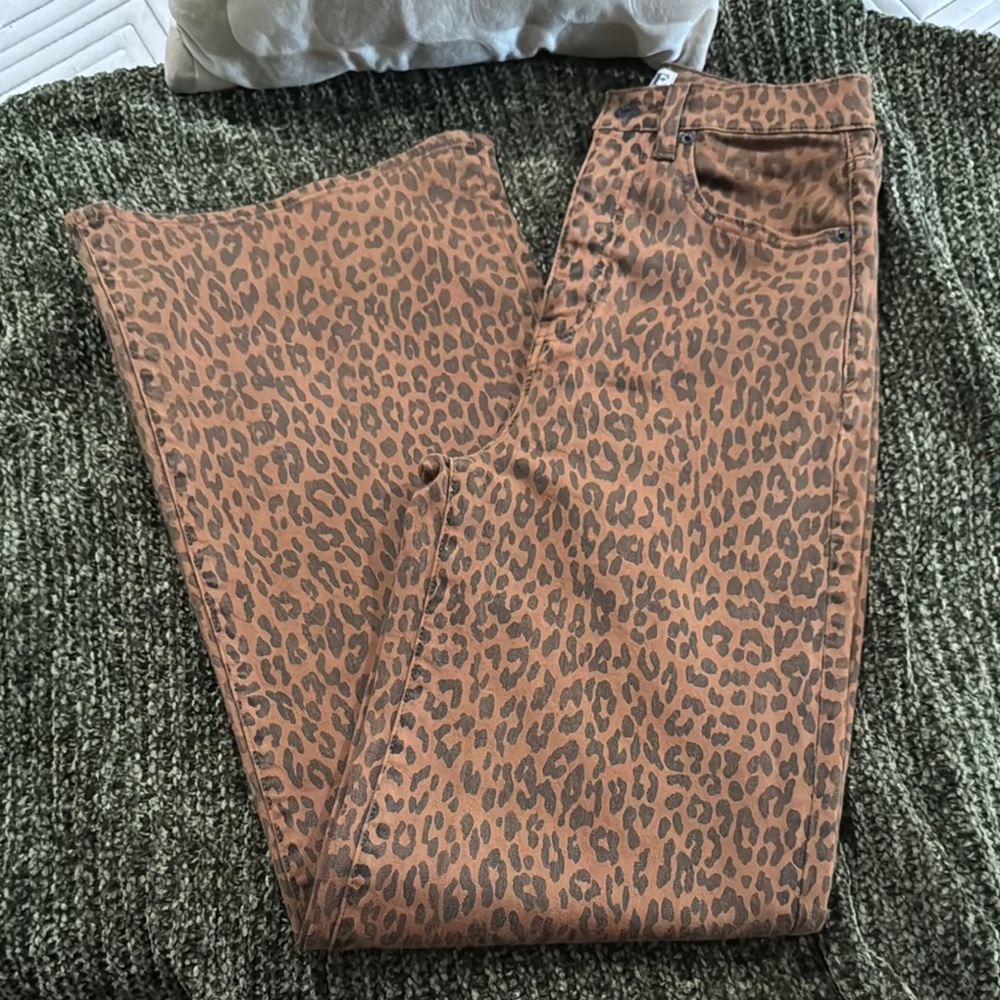 Leopard Print Women's Wide Leg Flare Jeans
